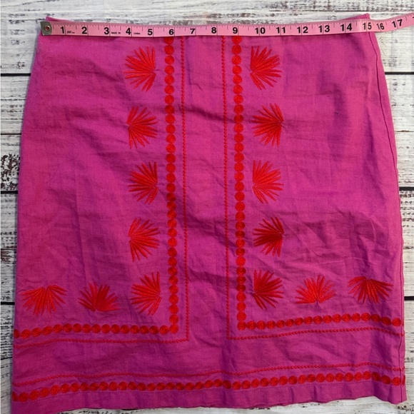 Boden Linen Blend Embroidered Skirt – Pink & Red – Size 6 - Picture 3 of 7